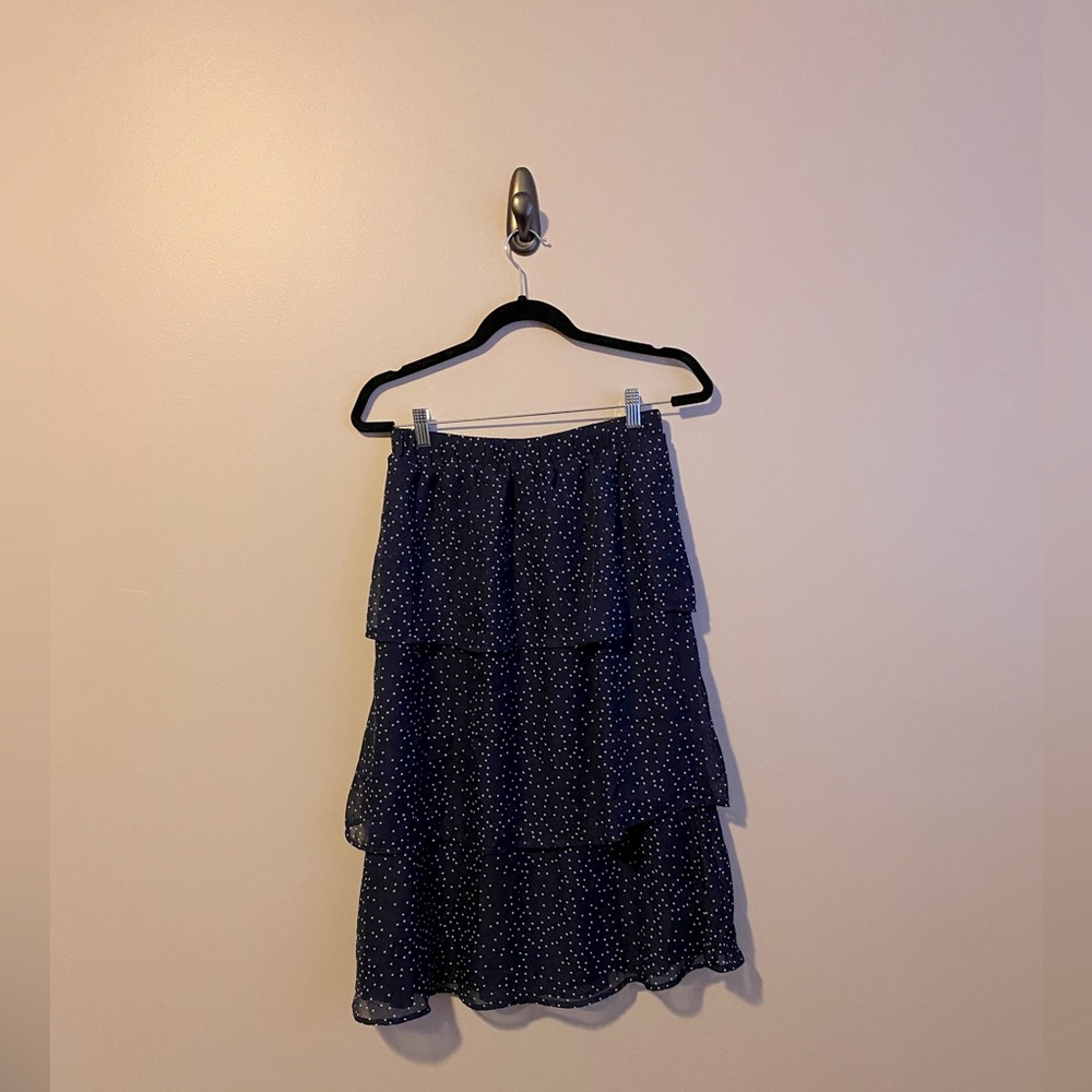 Vila Navy Polka Dot Tiered Midi Skirt